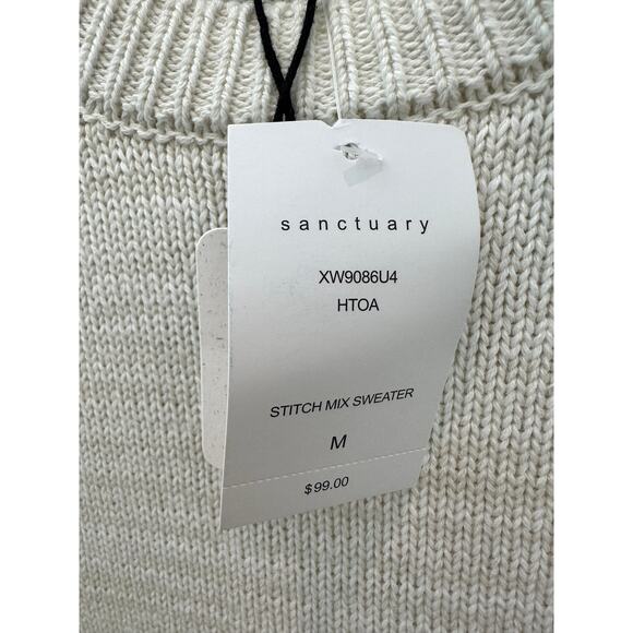 SANCTUARY | Ivory Stitch Mix Short Sleeve Sweater 100% Cotton NWT | Size Medium - Picture 6 of 7